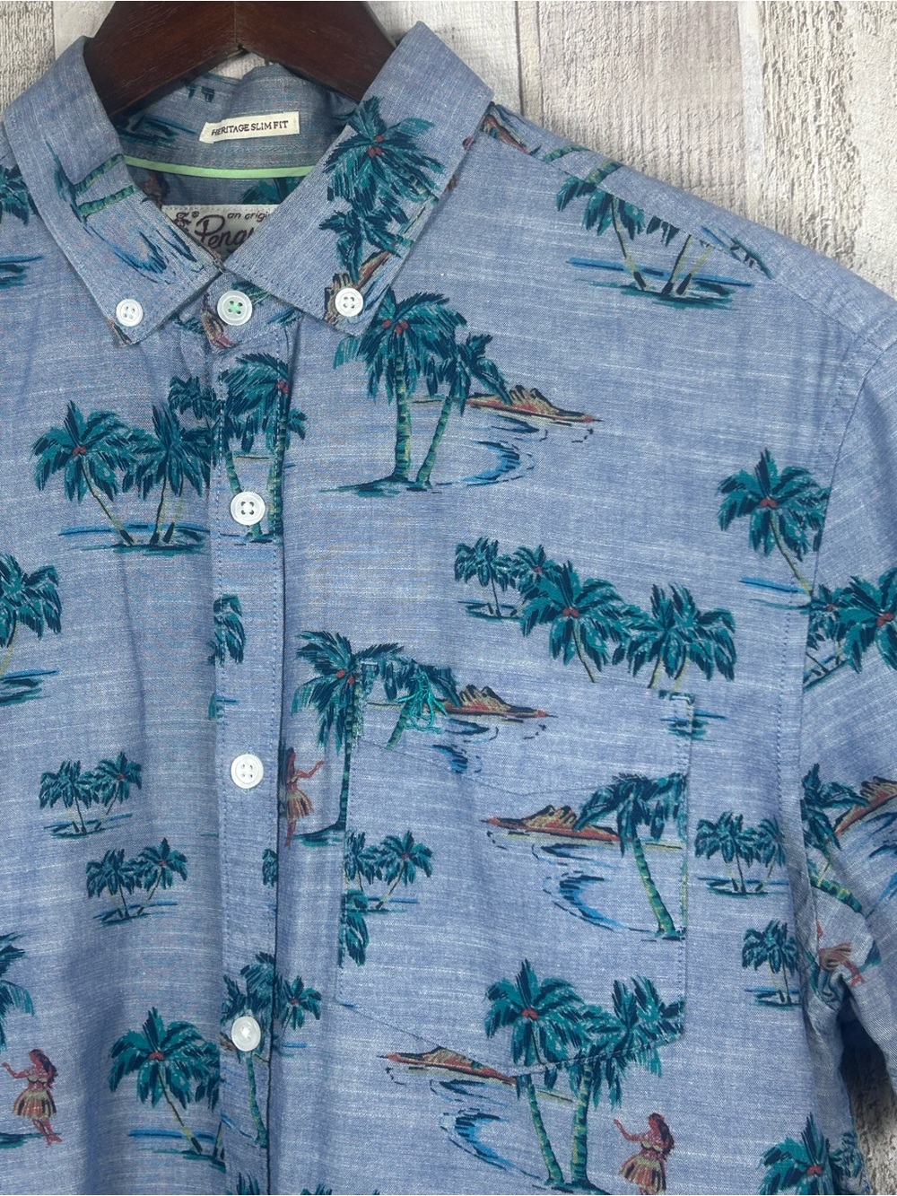 Original Penguin Hawaiian 100% Cotton Button Up Shirt Mens Med Heritage Slim Fit